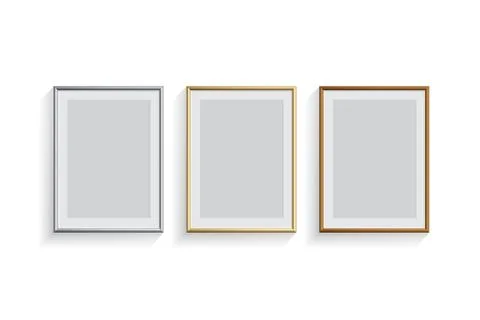 Rectangle silver, golden and bronze picture or photo frames set isolated on Illustrazione stock