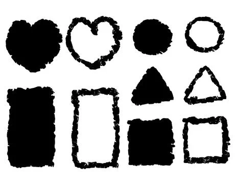 Rectangle, square, heart, circle, triangle drawn with a brush, vector. Geom.. Stock Illustration