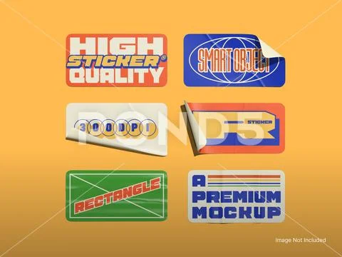 Rectangle Sticker Mockup 3D Rendering with Realistic Shadows Modello PSD