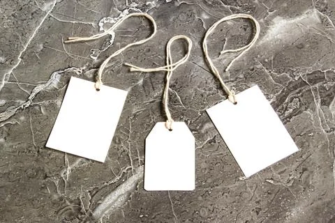 Rectangle tag mockup, square tag mockup with white card, close up. Various price Stock Photos