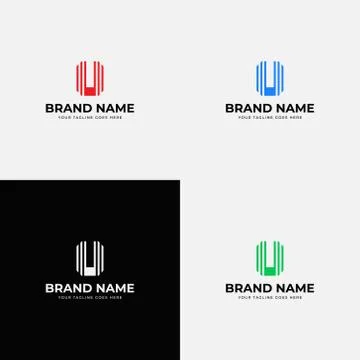 Rectangle Trendy Modern Line Brush Initial U Letter Logo With color variation Stock Illustration