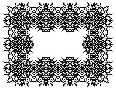Rectangle vector frame with black flaming flowers Stock Illustration