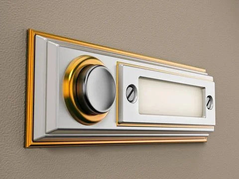 Rectangle vintage doorbell button on the wall. 3D illustration Rectangle v... Stock Photos