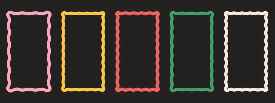 Rectangle wavy frames with scallop edges set. Squiggle photo borders with z.. Stock Illustration