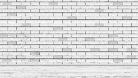 Rectangle white brick wall texture with wooden floor. Vector illustration. Stock Illustration