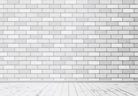 Rectangle white brick wall texture with wooden floor. Vector illustration. Stock Illustration