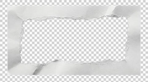 Rectangle white ripped paper frame with torn edges isolated on transparent .. Stock Illustration