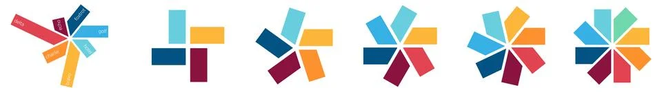 Rectangles arranged in circle pattern, partially overlapping - version with.. Illustrazione stock