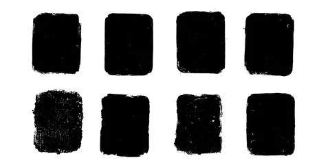 Rectangles callouts frames. Ink grunge text boxes set. Linocut rolled paint Stock Illustration