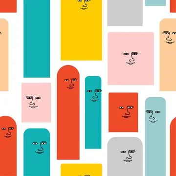 Rectangles with eyes pattern seamless. Geometric figures with face backgrou.. イラスト素材