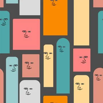 Rectangles with eyes pattern seamless. Geometric figures with face backgrou.. 스톡 일러스트