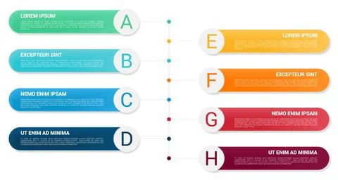 Rectangles with rounded corners and option in circle - eight items in diffe.. Stock Illustration