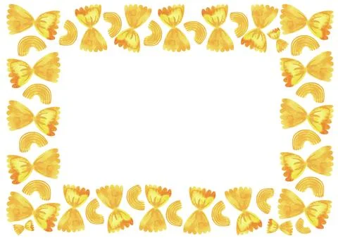 Rectangular A3 frame made of different types of Italian pasta for designing Stock Illustration