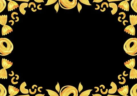 Rectangular A3 frame made of different types of Italian pasta for design Stock Illustration