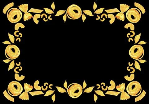 Rectangular A3 frame made of different types of Italian pasta for design Stock Illustration