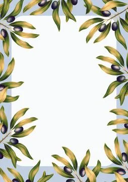 Rectangular A4 template for text with olive branches and leaves. Frame or border Stock Illustration
