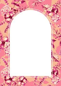 Rectangular A4 template for text with pink flowers. Frame or border with floral Stock Illustration