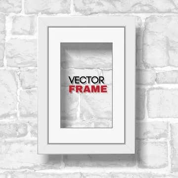 Rectangular a4 white picture frame with passepartout hanged on white modern b Stock Illustration