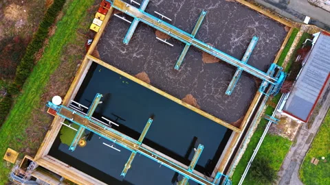 Rectangular aeration basins with active sludge Stock Footage 328875608