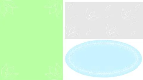 Rectangular and elliptical shapes with white leaf outlines on a colored backg Stock Illustration