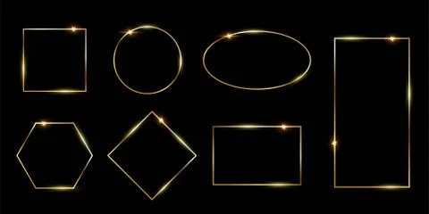 Rectangular and round golden photo or picture frames in different proportions Stock Illustration