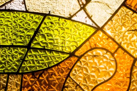 Rectangular and round stained glass window with red rose. Abstract geometric  Stock Photos