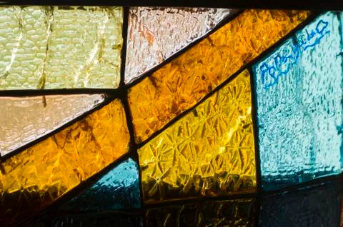 Rectangular and round stained glass window with red rose. Abstract geometric  Stock Photos