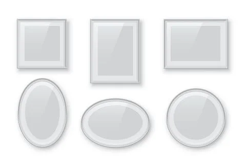 Rectangular and round white photo or picture frames in different proportions and 스톡 일러스트