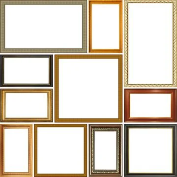 Rectangular and square empty wooden and gold gilded frame Foto stock