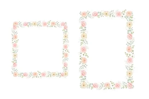 Rectangular and square floral frames, watercolor isolated drawings of pink .. 스톡 일러스트