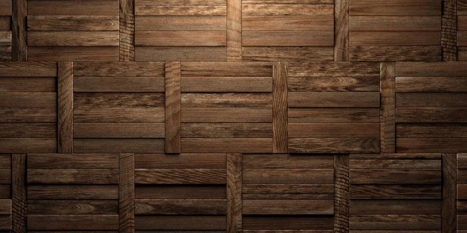Rectangular arranged warm brown wood boards or planks randomly shifted surf.. Stock Illustration