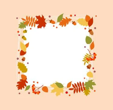 Rectangular autumn frame with colorful leaves, berries and acorns Stock Illustration