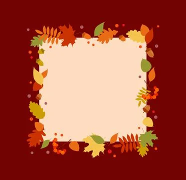 Rectangular autumn frame with colorful leaves, berries and acorns Stock Illustration
