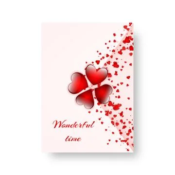 Rectangular background with scarlet hearts Stock Illustration