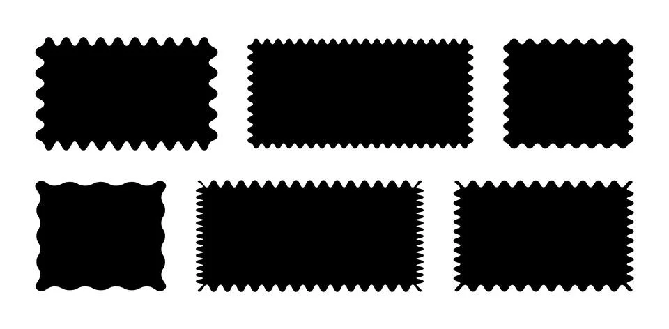 Rectangular backgrounds with squiggly borders set. Black squared tags, empty Stock Illustration