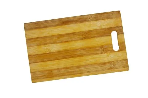 Rectangular Bamboo Cutting Board With Handle on White Background for Kitchen Use Photos