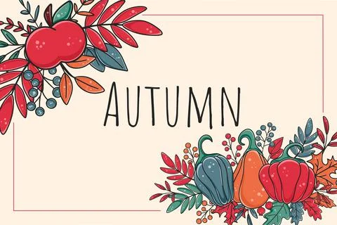 Rectangular banner with botanical decor and word autumn Stock Illustration