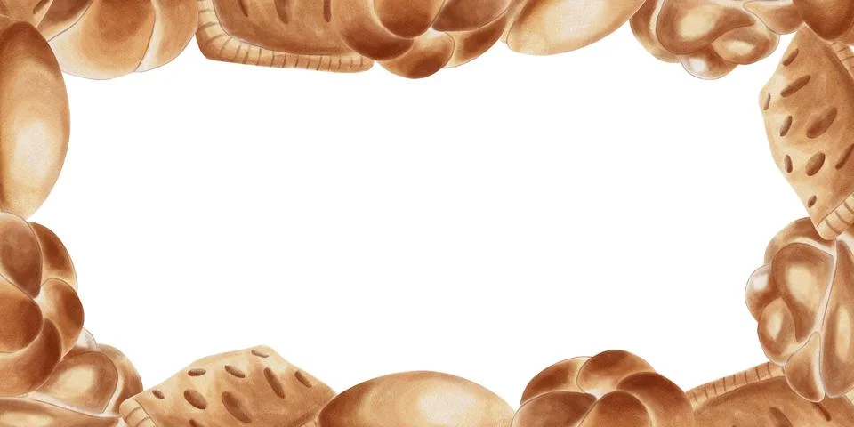 A rectangular banner with buns, puff pastries, and pastries extending beyond  Stock Illustration