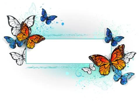Rectangular banner with butterflies monarchs Stock Illustration