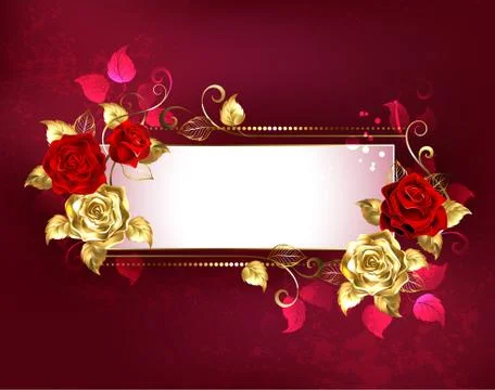 Rectangular banner with red roses Stock Illustration
