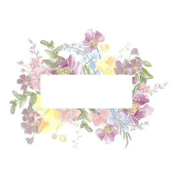 Rectangular banner with transparent background watercolor summer flowers Illustrazione stock