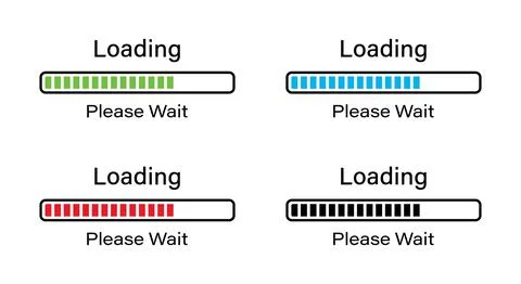 Rectangular bar loading please wait symbol icon set in four different colors. Stock Illustration