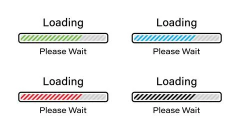 Rectangular Bar loading with tilted lines icons in green, blue, red and black. Stock Illustration