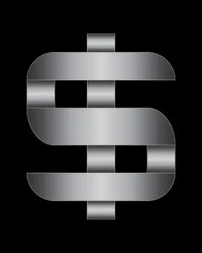 Rectangular bent metal font, dollar currency symbol Illustrazione stock