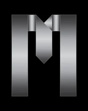 Rectangular bent metal font, letter m Illustrazione stock