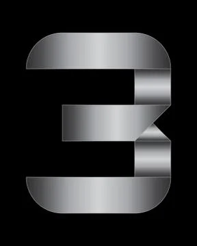 Rectangular bent metal font, number 3 Illustrazione stock