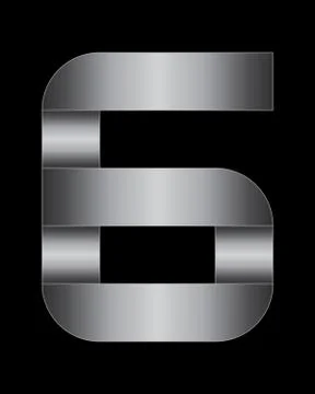 Rectangular bent metal font, number 6 Illustrazione stock