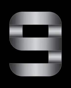 Rectangular bent metal font, number 9 Stock Illustration