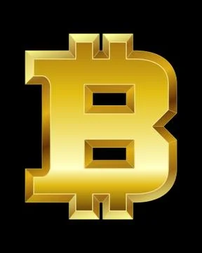 Rectangular beveled golden font, bitcoin currency symbol Stock Illustration
