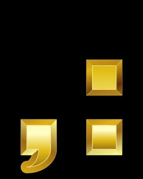 Rectangular beveled golden font, comma and 2 dots Stock Illustration